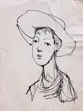 Boy with Sombrero by Fernando Zóbel de Ayala y Montojo, pen & ink on paper, sold Feb 2015