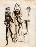 Bishop & Abstract by Fernando Zóbel de Ayala y Montojo, pen and ink on paper and etching (verso), sold Feb 2015