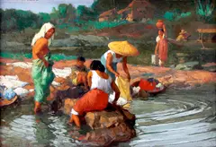 Lavanderas by Fernando Amorsolo, oil on board, sold Sep 2014