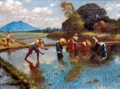 Planting Rice by José Pereira, oil on canvas, sold Mar 2014
