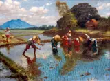 José Pereira, Planting Rice, oil on canvas