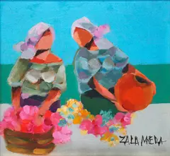Flower Vendors by Oscar Zalameda, oil on canvas, sold Mar 2014