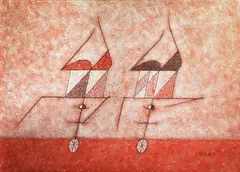 Arturo Luz, Two Men on Wheels, enamel on canvas
