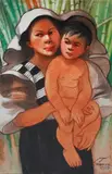 Mother and Child by José T. Joya, Pastel on paper, sold Mar 2014