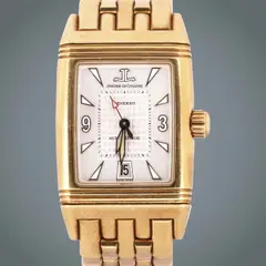 Jaeger-LeCoultre Reverso Gran Sport, Untitled, Reference: 290160 <br> Movement: Manual-winding mechanical movement <br> Functions: hours, minutes, and date <br> Caliber/movement: 960 <br> Case: Rectangular case in stainless steel and gold; solid case back. <br> Case width: 27 mm <br> Dial: silvered chess-pattern dial, applied arabic and baton hour markers, aperture for the date <br> Strap/bracelet: gold bracelet with deployant clasp <br> Weight: 171 grams <br> No original box, no original papers