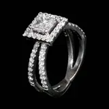A Diamond Ring in 14k, Untitled, The ring designed with a double band is centered by a princess cut diamond weighing approximately 0.70 cts. <br> The center stone is surrounded by a halo of diamonds with additional diamond accents on the band weighing approximately 0.56 cts. <br> Weighs 4.30 grams. <br> Some stones noted as Refer on the GIA iD100®