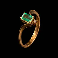 A Wishbone Stacking Ring in 18k, Untitled, The wishbone ring in 18k yellow gold features a green center stone accented by a diamond weighing approximately 0.02 cts. <br> Weighs 2.80 grams. <br> Diamond noted as Pass on the GIA iD100®