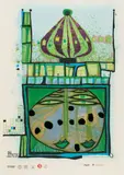 10002 Nights Homo Humus Come Va How Do You Do by Friedensreich Hundertwasser, 1984, Farbfotolithografie und Farbserigrafie mit Metallprägung auf Fabriano (Wasserzeichen), sold Nov 2021