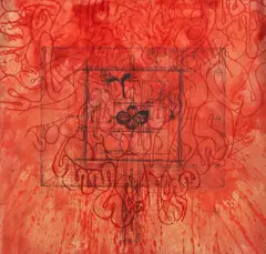 Ohne Titel by Hermann Nitsch, Radierung, individuell überarbeitet auf Bütten, sold Nov 2021