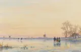 Lodewijk Johannes Kleijn, Winterabend, Aquarell auf Papier
