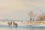 Lodewijk Johannes Kleijn, Holländische Winterlandschaft mit Personen auf dem Eis, Aquarell auf Papier