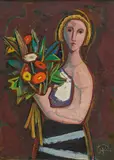 Frau mit Blumen by Karl Hofer, 1952, Öl auf Leinwand, sold Dec 2021