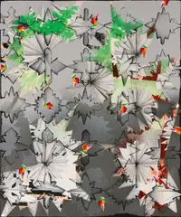 Christine Streuli, "Unter die Haut", 2011, Acryl und collagierte Mischtechnik auf Baumwolle