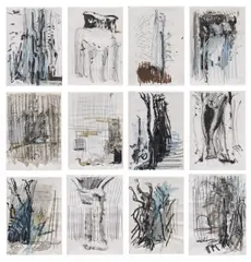 Per Kirkeby, Ohne Titel, 1985, Bleistift, Tusche, Gouache und Wachskreide auf Velin, mit perforierter Oberkante