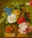 Georgius Jacobus Johannes van Os, Stillleben mit Rosen und Mohn, Öl auf Holz