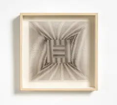Ludwig Wilding, Ohne Titel, 1972, Serigrafie auf Plexiglas sowie Karton, auf Hartfaser in weißem Holzkasten