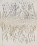 Walter Leblanc, Twisted Strings (Torchon), 1958, Gouache über Baumwollfäden und Sand auf Papier