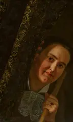 Junge Frau am Vorhang by Franz Defregger, Öl auf Leinwand, sold Nov 2022