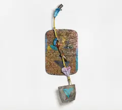 Ohne Titel by Michael Buthe, 1980, Assemblage aus verschiedenen Materialien, u.a. Holz, Metall, Textilien und Farbe, sold Nov 2021