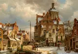 Willem Koekkoek, Winterliche Straßenszene in Culemborg bei Utrecht, Öl auf Leinwand