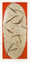 Ohne Titel by Bernd Schwarzer, Mischtechnik und Holz auf Leinwand, collagiert, sold Dec 2021
