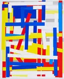 "Rot Gelb Weiß Blau 6 E" by Imi Knoebel, 1997/2009, Acryl auf Kunststoffstreifen, collagiert, sold Jan 2022