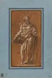 Roman School, Stehender Heiliger, Bleiweiß und Zeichenkohle auf Papier