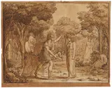 Neoklassizistischer Künstler, Episode aus der Literatur, Feder und braune Tinte, Aquarell, Bleistift (?) auf Papier