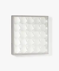 Ohne Titel (Linsenobjekt) by Adolf Luther, 1977, 25 halbverspiegelte Linsen vor Spiegelplatte, auf Holz in Plexiglaskastenrahmen, sold Dec 2021