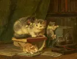 Henriëtte Ronner-Knip, Katzenmutter mit Kitten, Öl auf Holz