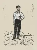 Stephan Balkenhol, Ohne Titel (Stehender Mann), 2004, Farbholzschnitt auf grauem Somerset (Wasserzeichen)