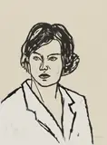 Stephan Balkenhol, Frau mit weißer Bluse, 2004, Farbholzschnitt auf grauem Somerset (Wasserzeichen)