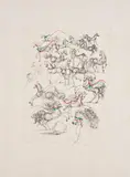 Les petits chevauy (Aus: Poèmes de Mao Tse-tung) by Salvador Dalí, 1967, Heliogravure und Kaltnadel, koloriert, auf Japan, sold Aug 2022