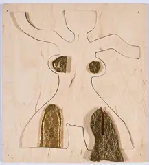 Al Hansen, Venus Buddha Box, 1992, Grafitzeichnung, teilblattvergoldete Holzskulptur, Audiokassette und Farbfotografie in originaler Pappbox