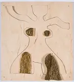 Al Hansen, Venus Buddha Box, 1992, Grafitzeichnung, teilblattvergoldete Holzskulptur, Audiokassette und Farbfotografie in originaler Pappbox