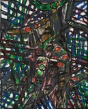Markus Lüpertz, "Leichtes Gitter", Öl auf Leinwand, in Bleirahmen
