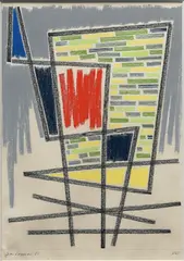 Jean Leppien, Ohne Titel (Aux barres rouges 51 XXI), 1951, Pastell auf Papier