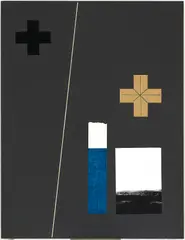 9/80 XXXIX, 1980 by Jean Leppien, 1980, Schnur, Papier, Pappe und Öl auf Hartfaserplatte, sold Nov 2021