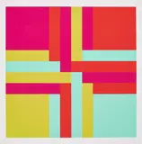 Richard Paul Lohse, Vier verschränkte Farbgruppen, 1969, Farbserigrafie auf leichtem Karton