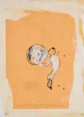 Norbert Schwontkowski, "11. Versuch die Welt zu begreifen", 1993, Deckfarbe über Farbserigrafie auf ölgetränktem Velin