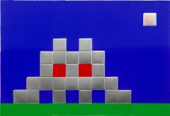 Home Earth by Invader, embossed screenprint in colours with metallic foil on paper, sold Dec 2021