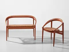 C.H. Brockmann-Petersen, Sofa and armchair, designed circa 1956, teak, cane