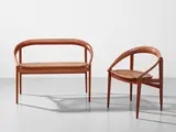 C.H. Brockmann-Petersen, Sofa and armchair, designed circa 1956, teak, cane