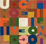 Alighiero Boetti, Un filo di voce un filo di luce (A thread of voice, a thread of light), 1988, embroidery and ink on fabric mounted on panel
