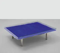 Table Bleue (blue) by Yves Klein, 1961-1963, IKB pigment, Perspex, glass, chrome-plated metal, wood, sold Jul 2020