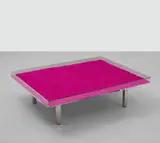 Yves Klein, Table Rose (pink), 1961-1963, rose pigment, Perspex, glass, chrome-plated metal, wood