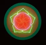 Adrian Wong and Frank Sin, Electric Bauhinia, neon light on circular wooden base