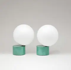 Michael Anastassiades, Pair of Tip Of The Tongue Table Lamps, 2020, mouth blown opaline sphere