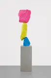 Blue yellow pink mountain by Ugo Rondinone, 2017, painted stones on pedestal, sold Jul 2020