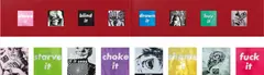 Barbara Kruger, Untitled (Shove it, starve it, blind it, choke it, drown it, shame it, buy it, fuck it), 1986, lenticular prints in artist's frames, diptych